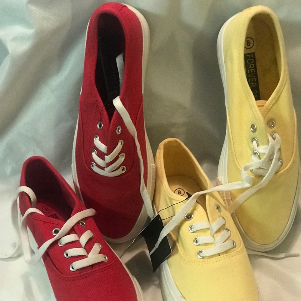 Cute red and yellow Forever 21 sneakers